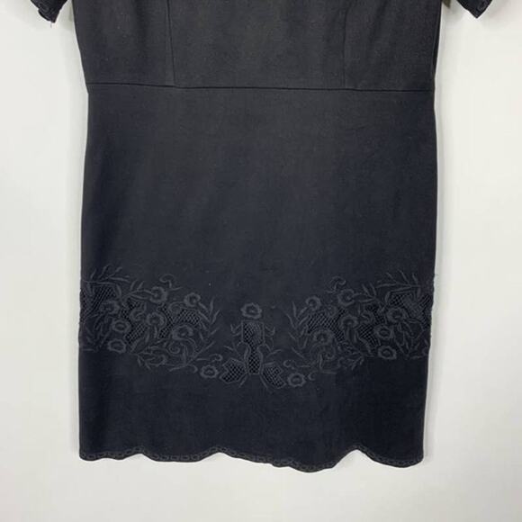 2/$30 ZARA Embroidered Faux Suede Tunic Dress M Black Scalloped Meshed #5213 - Picture 10 of 15
